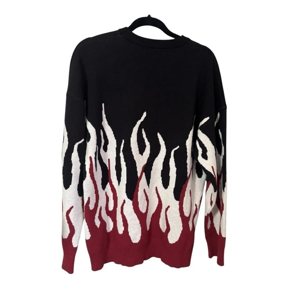 MAENER Gengar Skater Flame Graphic Crewneck Sweater Long Sleeve Streetwear Small